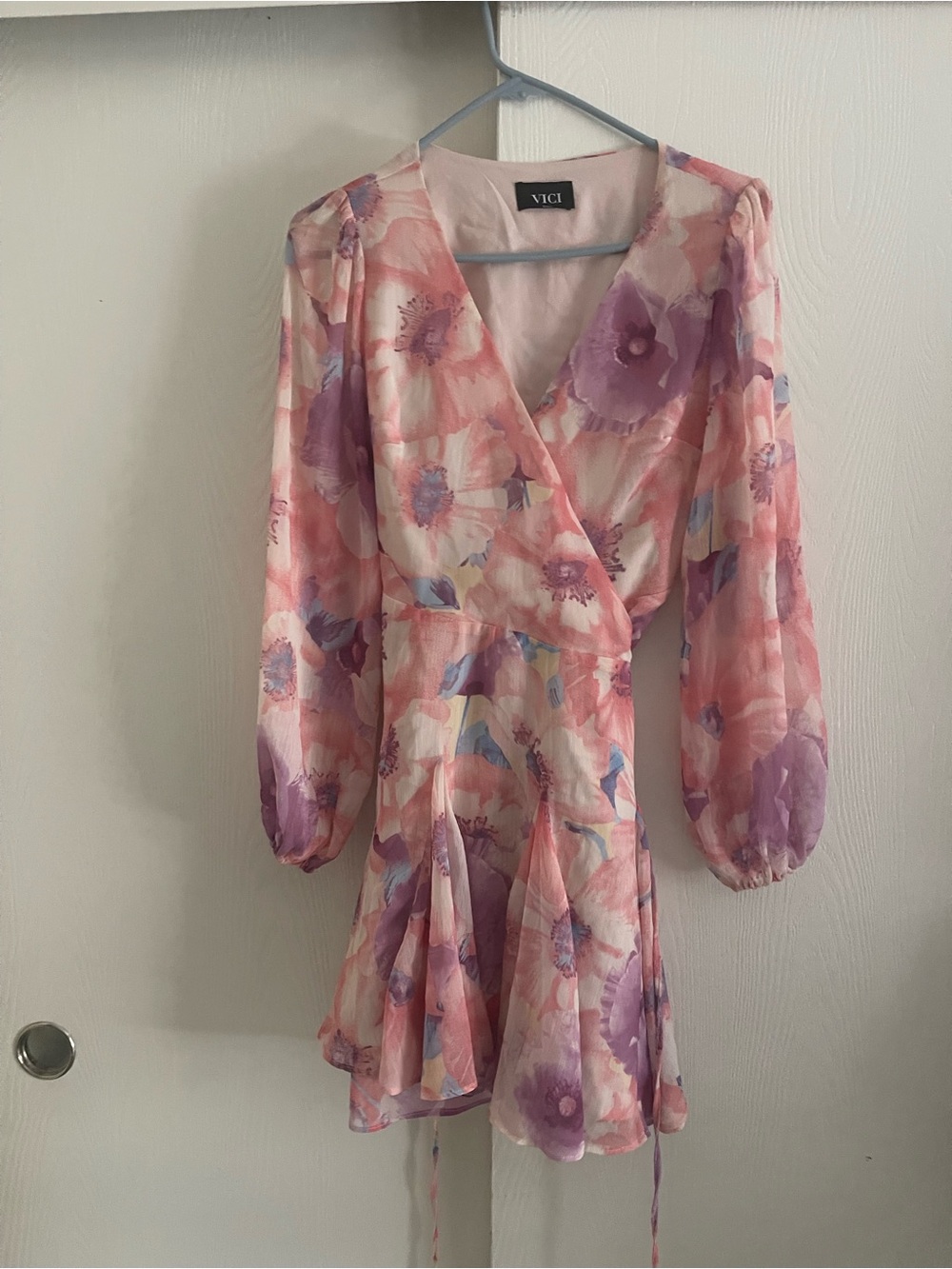 VICI Pink Lavender Floral Wrap Mini Dress